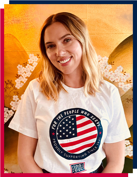 Scarlett Johansson in 2024 USO T-shirt