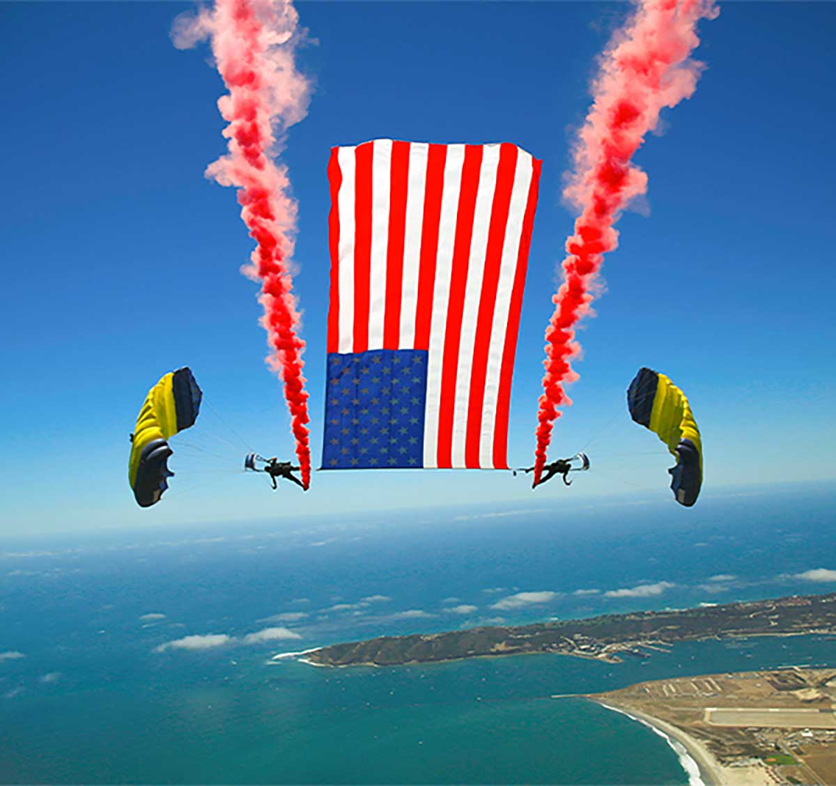 Parachuters with American flag