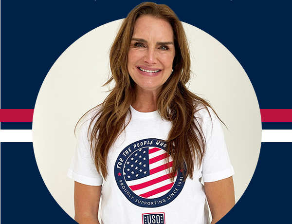 Brooke Shields in USO shirt