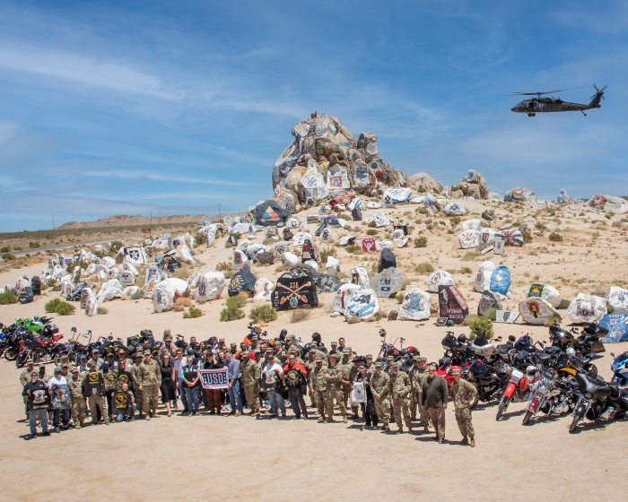 Fort Irwin’s motorcycle club with the cast of “The Bikeriders”.