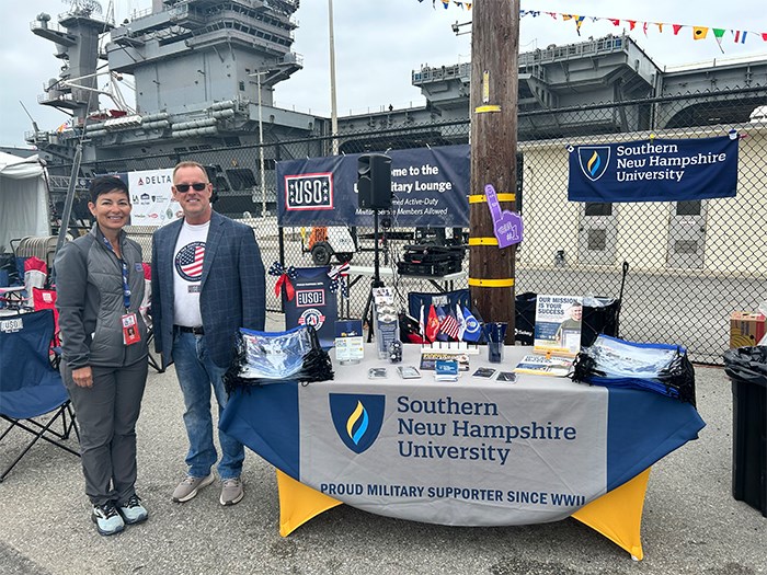 SNHU regional director Robert Shaw at Fleet Week in USO T-shirt