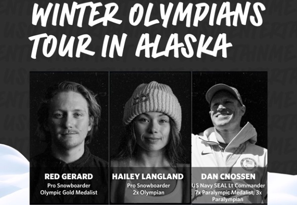 Photo of Olympians Red Gerard, Hailey Langland, and Dan Cnossen