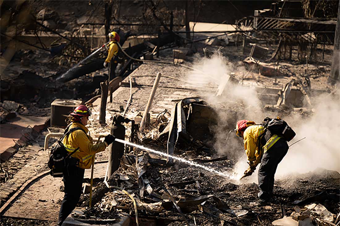 Service members work to locate and extinguish residential fires and hot spots, preventing potential reignition.