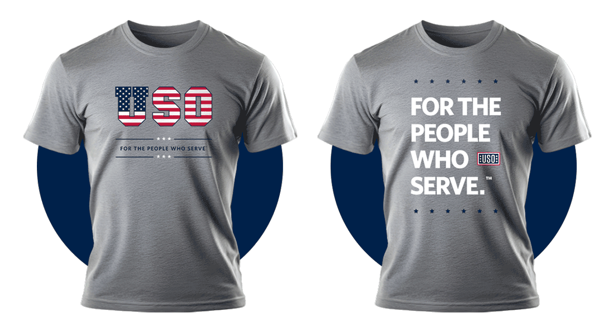 Images of both USO t-shirt designs