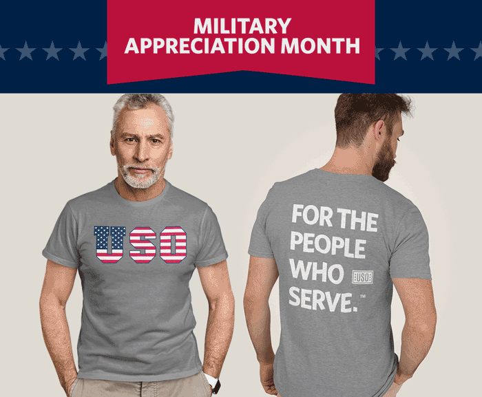 person wearing 2025 USO T-shirt