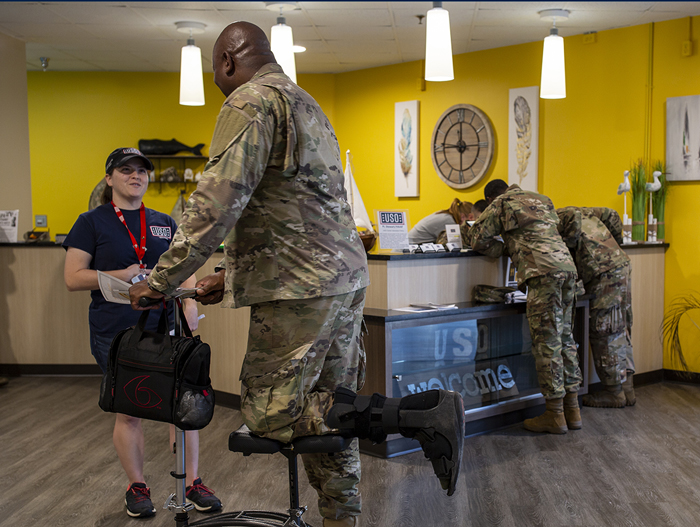 Service members at the USO Warrior Center