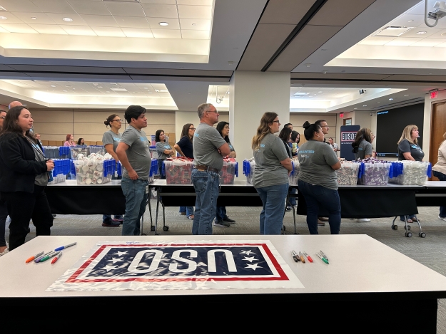Marathon Petroleum hosts a USO Holidays Care Pack Event in their San Antonio offices. 