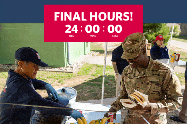 FINAL HOURS: Countdown clock. Service member being fed image.