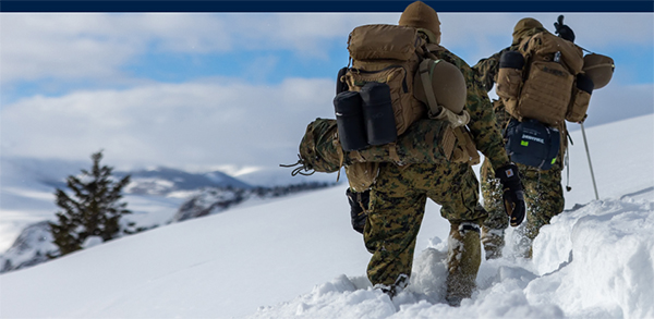Service members travelling in the snow