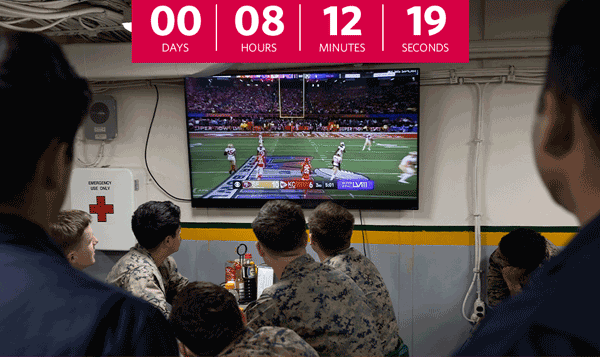 Countdown GIF. Service members watching football.